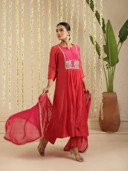 Gulabik Red and Rani Double Boota Suit Set