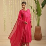 Gulabik Hot Pink Top and Bottom Hand Embroidered Set