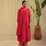 Gulabik Hot Pink Top and Bottom Hand Embroidered Set