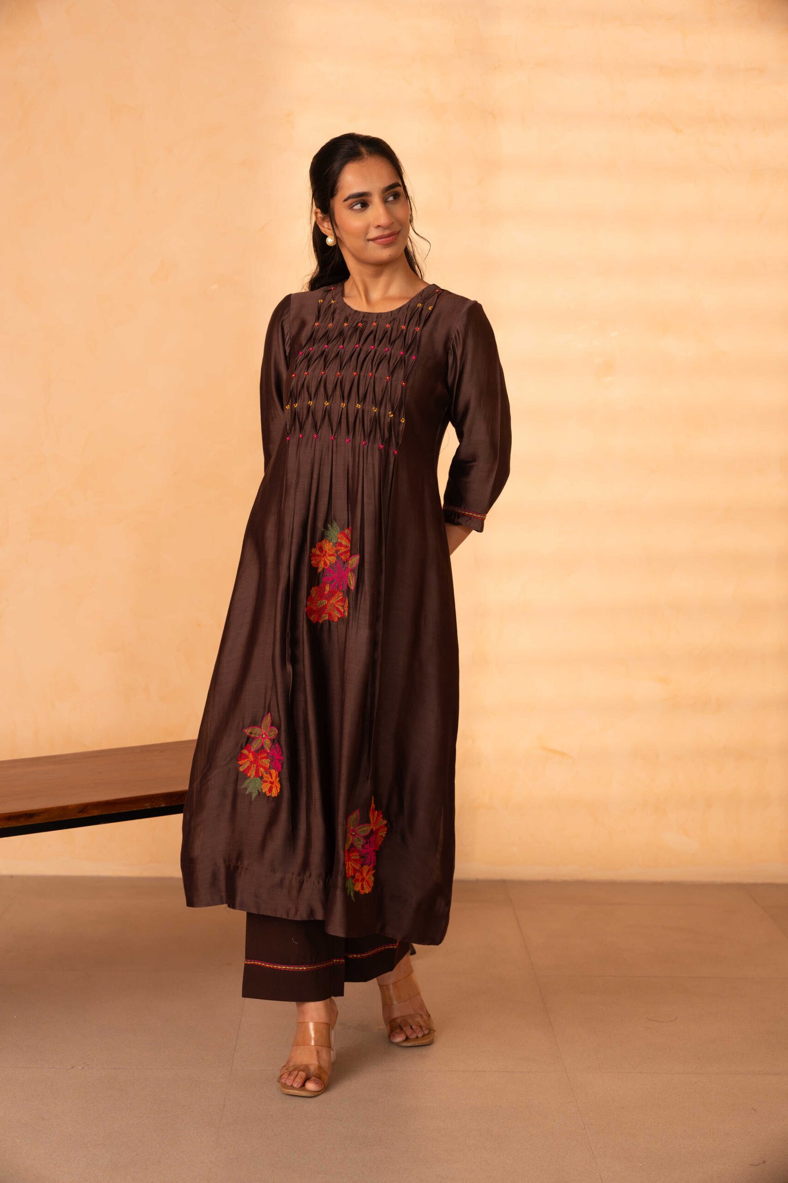 Gulabik Chinar Kurta Pant Set - Coke