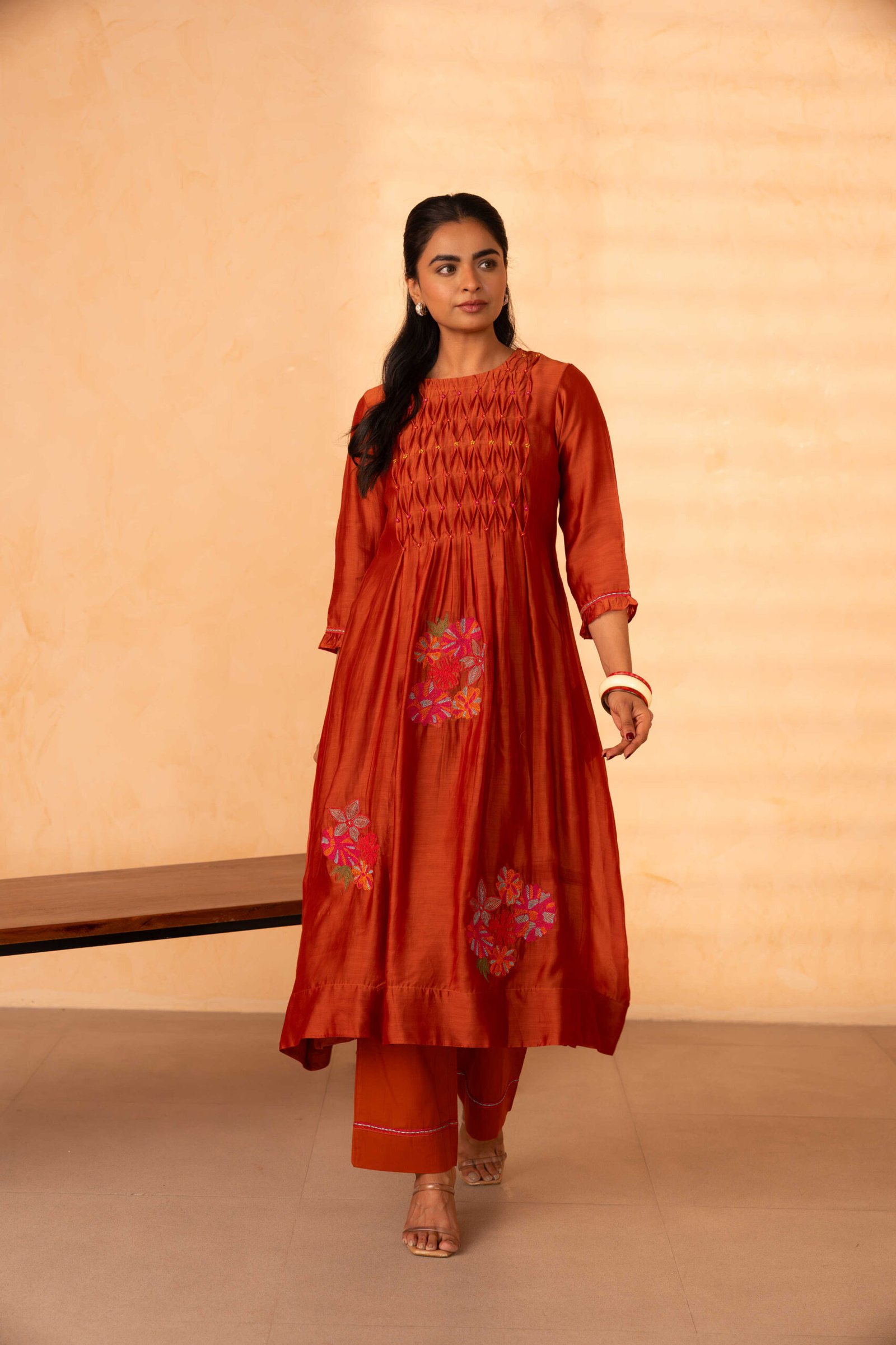 Gulabik Chinar Kurta Pant Set - Rust
