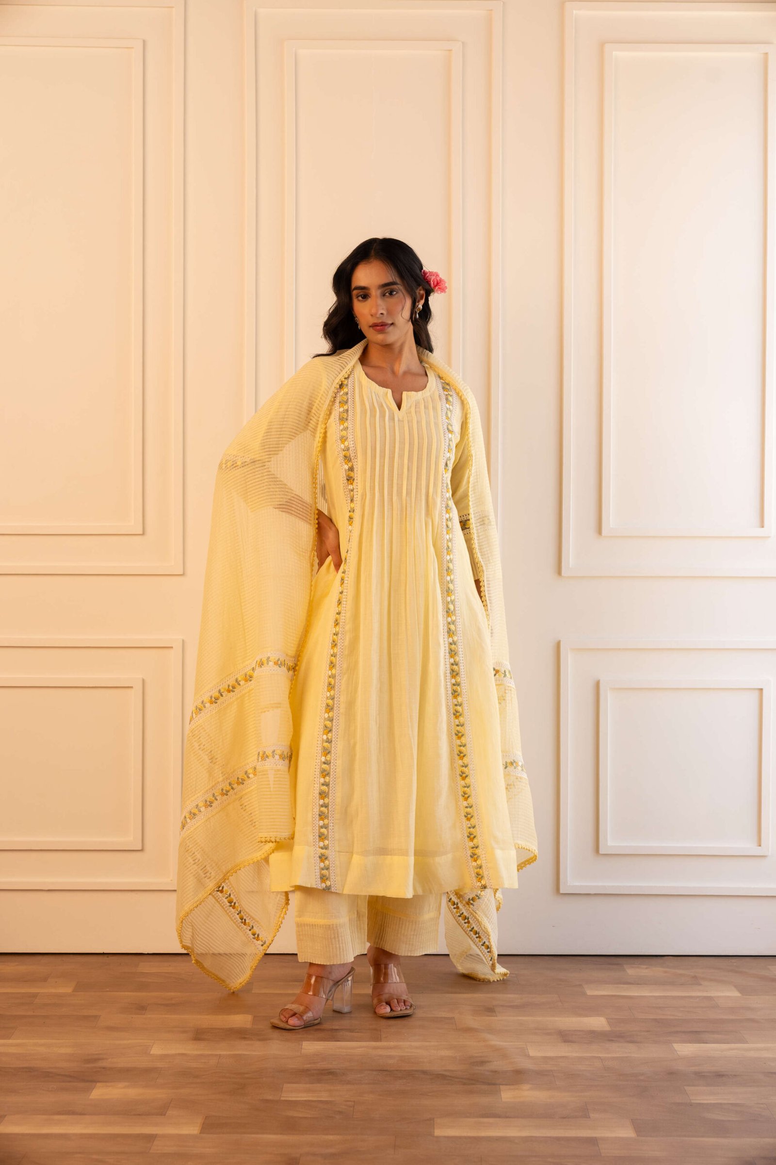 Gulabik Mithila Suit Set - Lemon Yellow