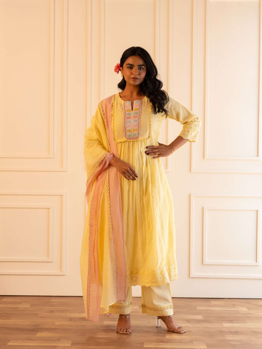 Gulabik Heena Suit Set - Lemon Yellow