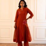 Gulabik Manjari Kurta Pant Set - Rust
