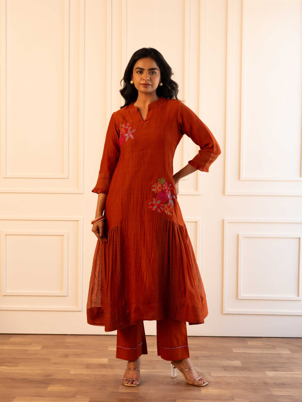 Gulabik Manjari Kurta Pant Set - Rust