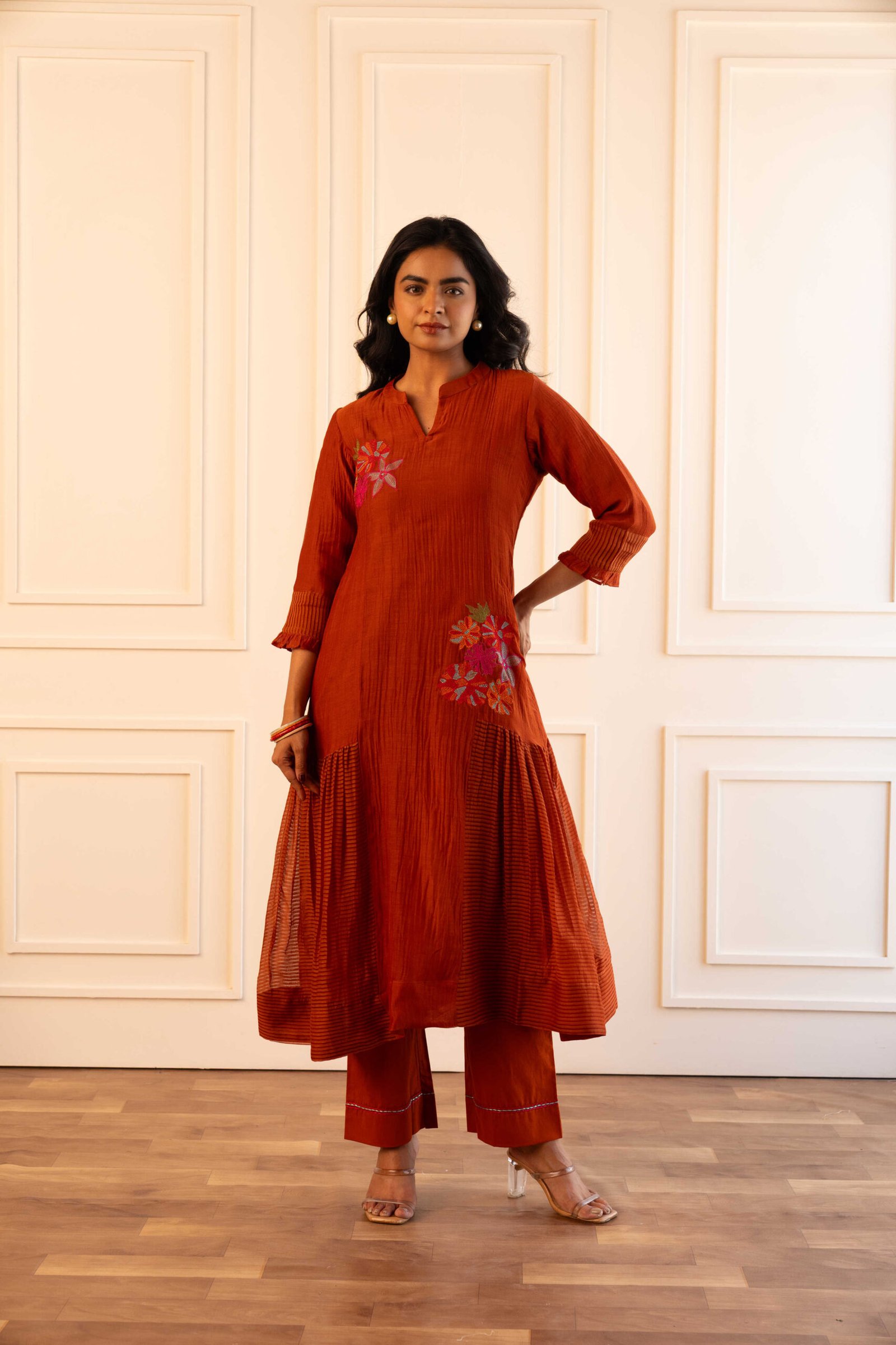 Gulabik Manjari Kurta Pant Set - Rust