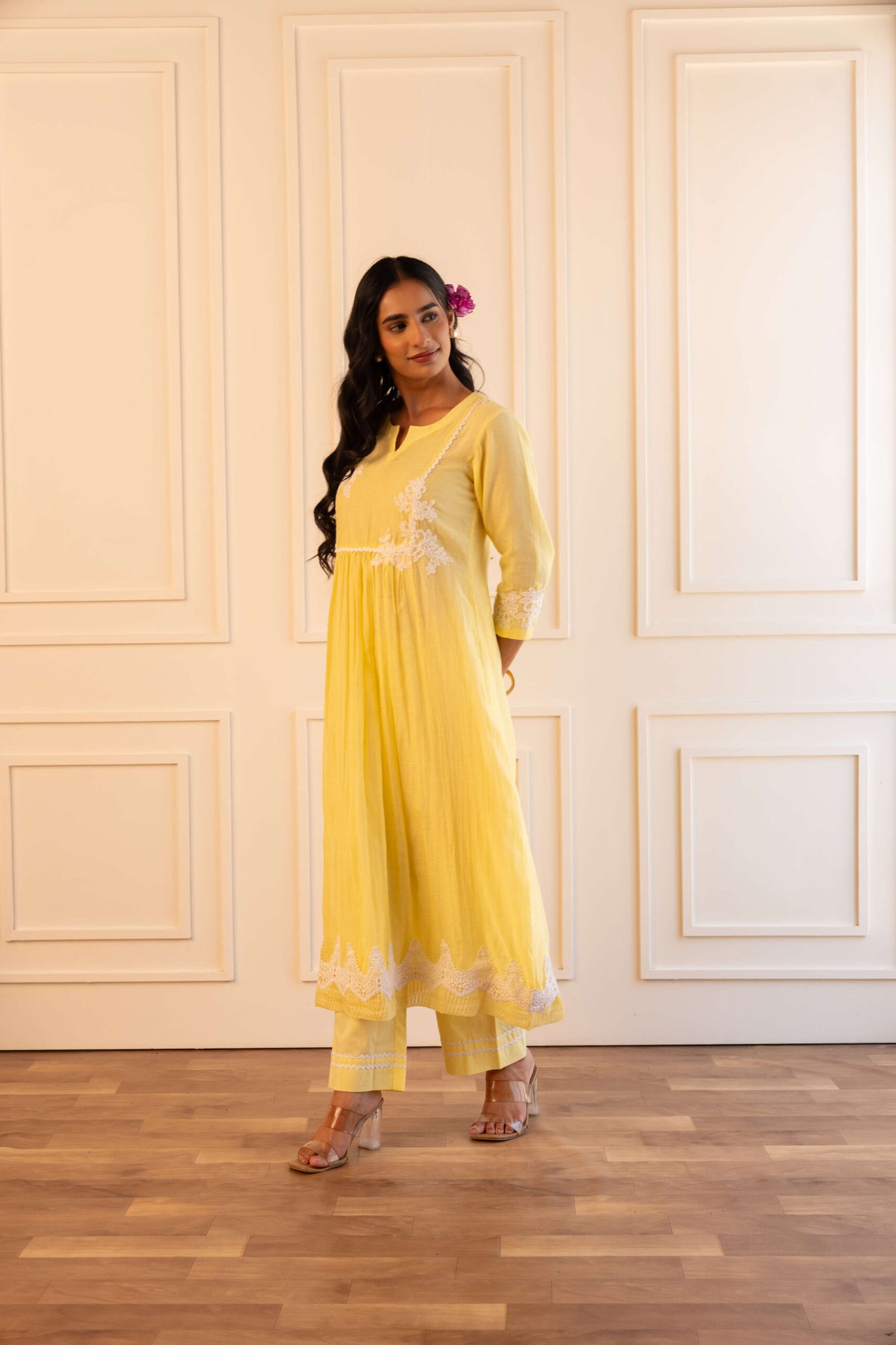 Gulabik Pragya Kurta Pant Set - Lemon Yellow