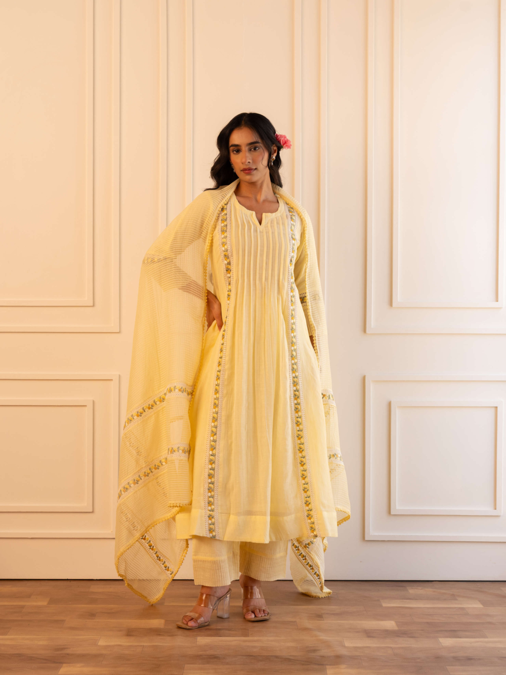 Gulabik Mithila Suit Set - Lemon Yellow