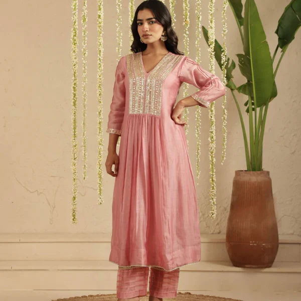 Gulabik Dusty Pink Sequence Work Ethnic Co Ord Set for Women
